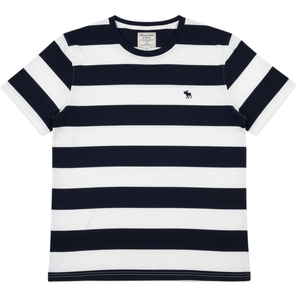 Abercrombie & Fitch Striped T Shirt Navy Blue White Moose Logo Mens Medium